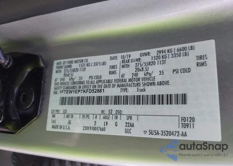 2019 Ford F-150 Xl from USA, damaged, VIN 1FTEW1EP7KFD52881